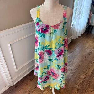 Emma &Michele women’s size S Handkerchief Hem Chiffon Sun Dress Green Floral NWT